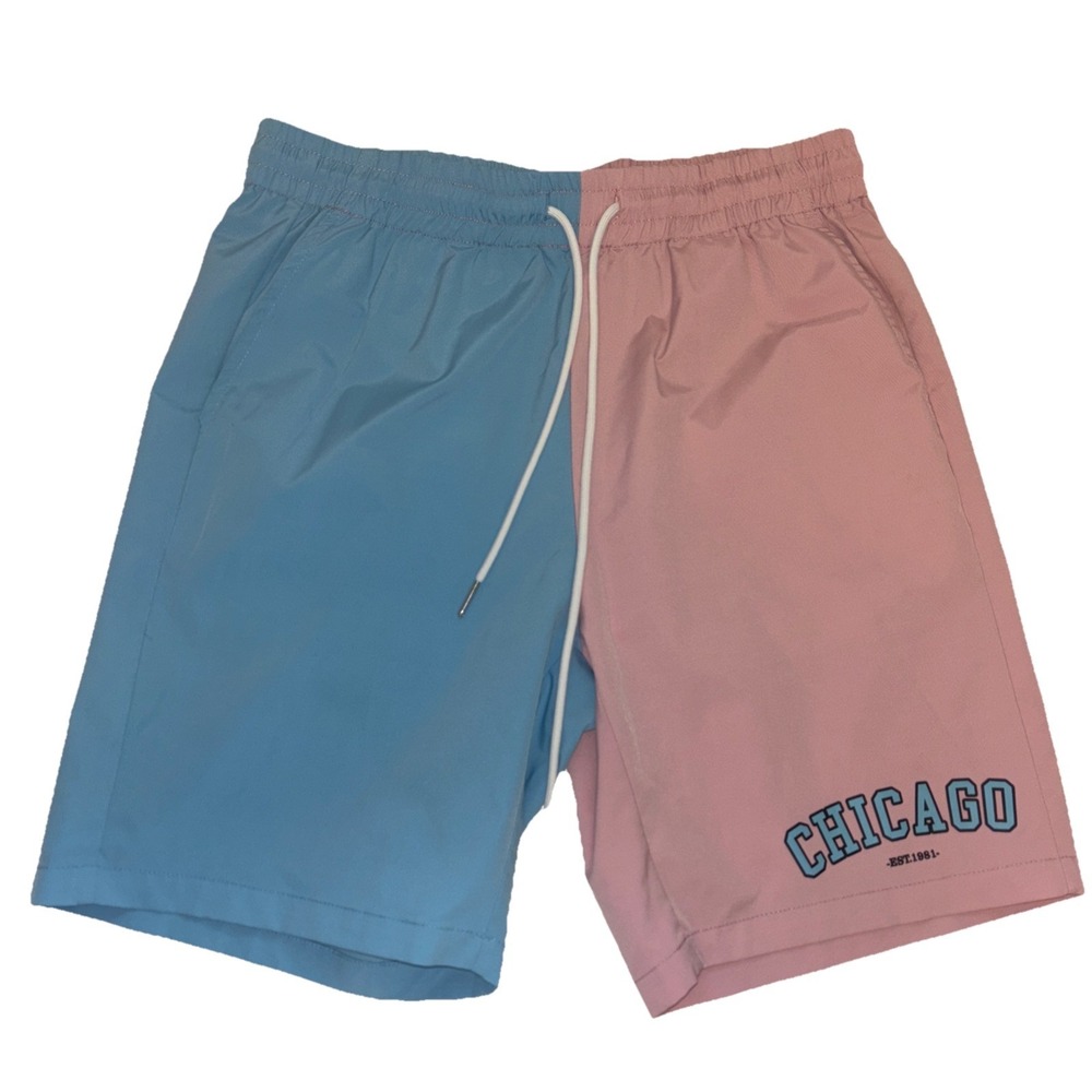 Men's Board Shorts Surf‎ Beach Size M Swim Trunks Blue Pink Color block Chicago